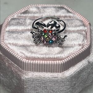 Artisan Silver Crab Ring with Colorful Gems